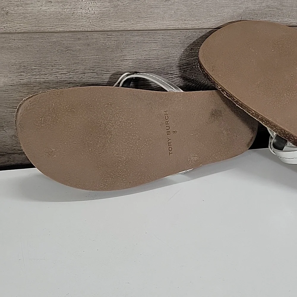 Tory Burch Silver Logo Thong Sandals Sz 8